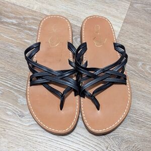 Sam Edelman Marinea Strappy Slide Sandal in Black Leather - 7.5M